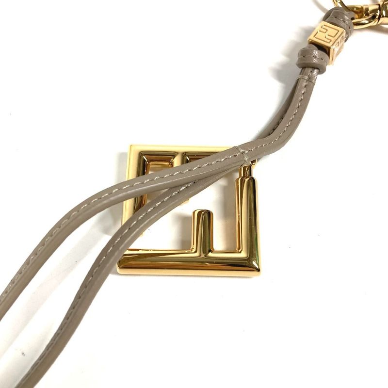 Fendi Key Holder FF Diamond Charm 7as255 Leather Beige