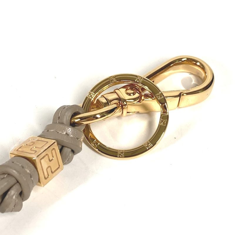 Fendi Key Holder FF Diamond Charm 7as255 Leather Beige