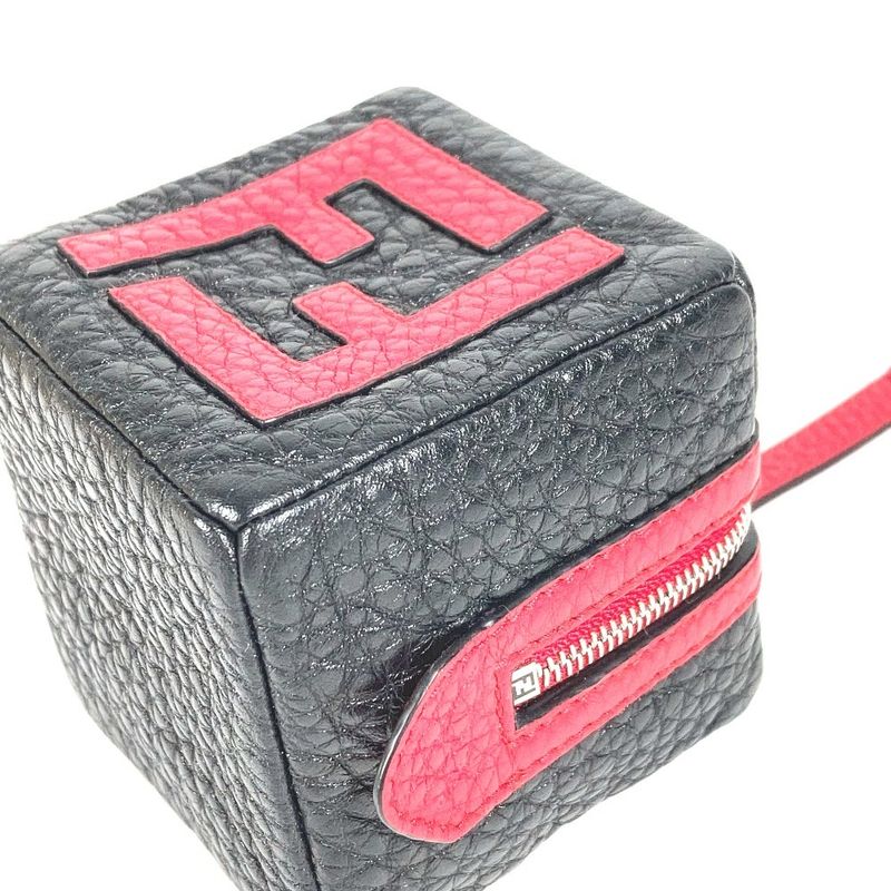 Fendi Key Holder Logo Dice FF Dice Pouch 7ar743 Leather Black