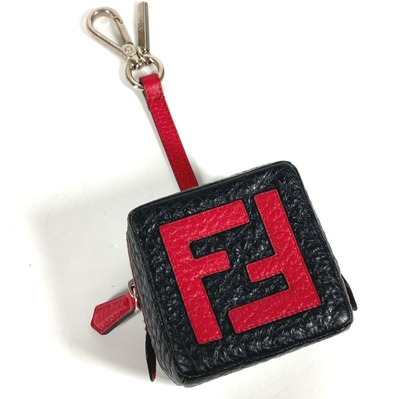 Fendi Key Holder Logo Dice FF Dice Pouch 7ar743 Leather Black