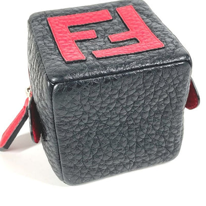Fendi Key Holder Logo Dice FF Dice Pouch 7ar743 Leather Black