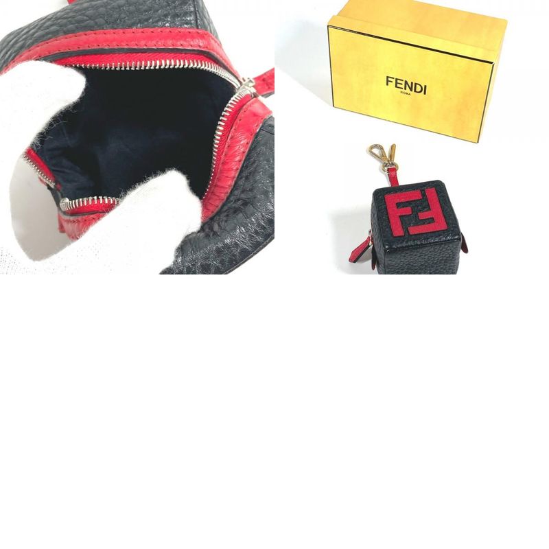 Fendi Key Holder Logo Dice FF Dice Pouch 7ar743 Leather Black