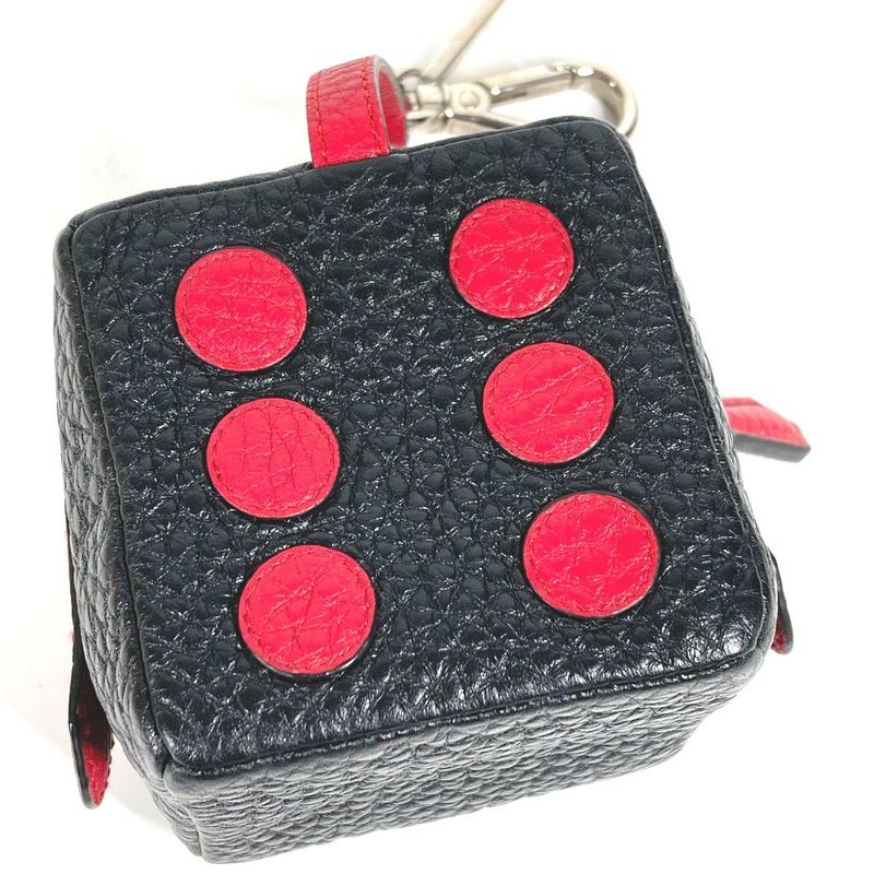Fendi Key Holder Logo Dice FF Dice Pouch 7ar743 Leather Black