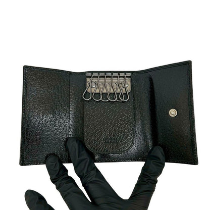 Gucci G Logo Plate Leather Trifold Key Case Holder