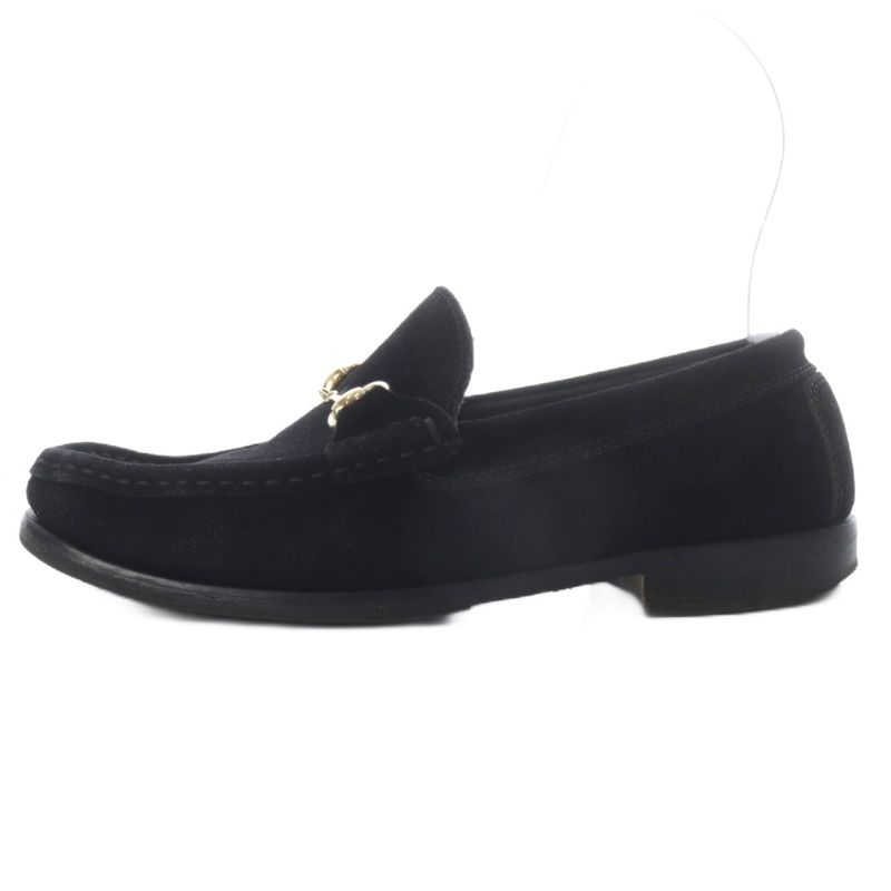 Gucci Loafers Slip On Horsebit Low Heel Square Toe Suede 36 Black YO21 - GY53