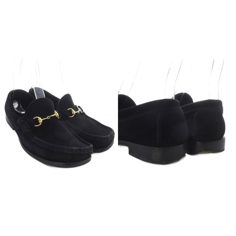 Gucci Loafers Slip On Horsebit Low Heel Square Toe Suede 36 Black YO21 - GY53