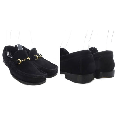 Gucci Loafers Slip On Horsebit Low Heel Square Toe Suede 36 Black YO21 - GY53