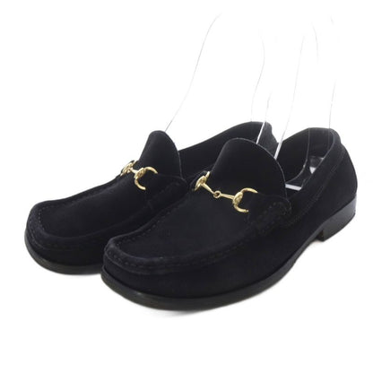 Gucci Loafers Slip On Horsebit Low Heel Square Toe Suede 36 Black YO21 - GY53