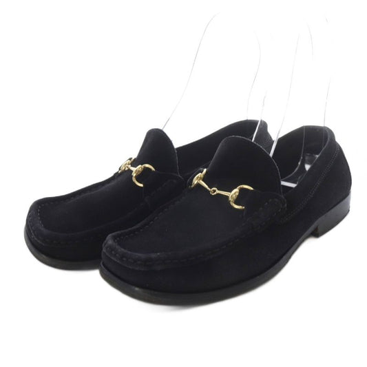 Gucci Loafers Slip On Horsebit Low Heel Square Toe Suede 36 Black YO21 - GY53