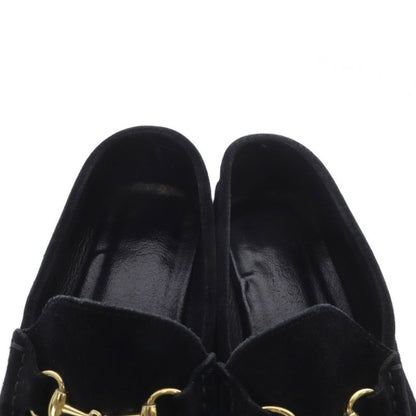 Gucci Loafers Slip On Horsebit Low Heel Square Toe Suede 36 Black YO21 - GY53