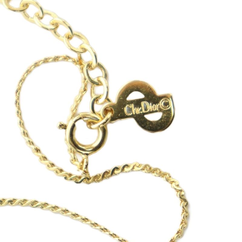 Christian DIOR Chain Necklace CD Top Set Accessory Pendant Logo Gold Color -