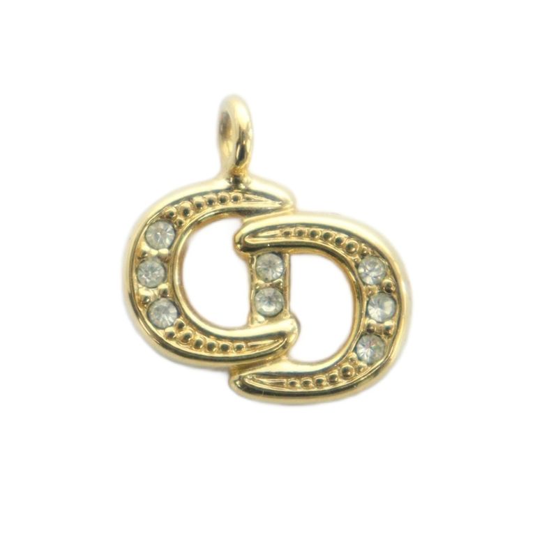 Christian DIOR Chain Necklace CD Top Set Accessory Pendant Logo Gold Color -