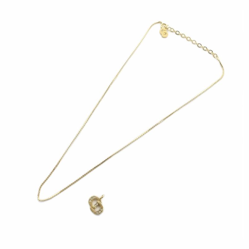 Christian DIOR Chain Necklace CD Top Set Accessory Pendant Logo Gold Color -