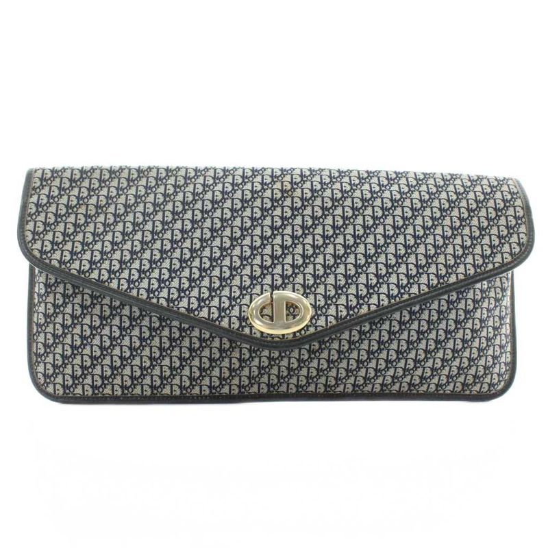 Christian DIOR Vintage Trotter Clutch Bag Second Bag Party Bag Canvas Leather