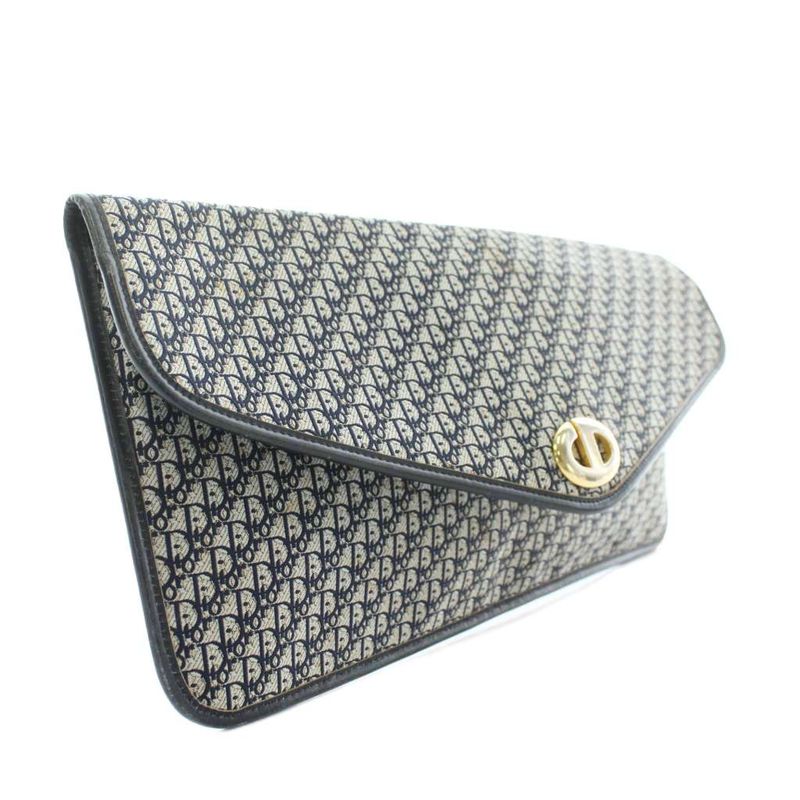 Christian DIOR Vintage Trotter Clutch Bag Second Bag Party Bag Canvas Leather