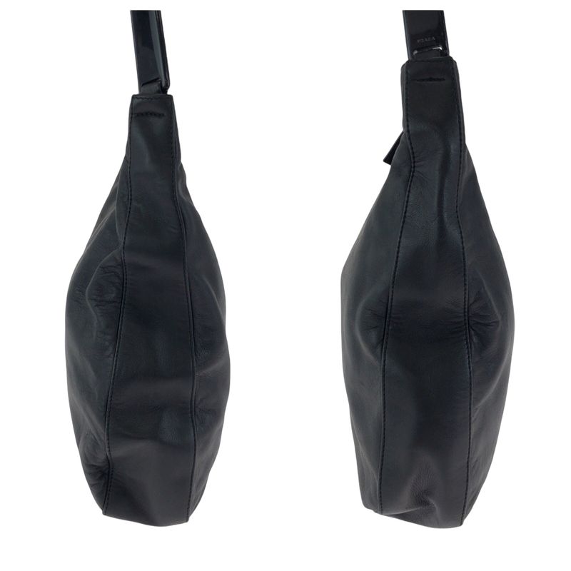Prada Plastic Handle Logo Black Plastic Leather Hobo Plastic Handle Shoulder