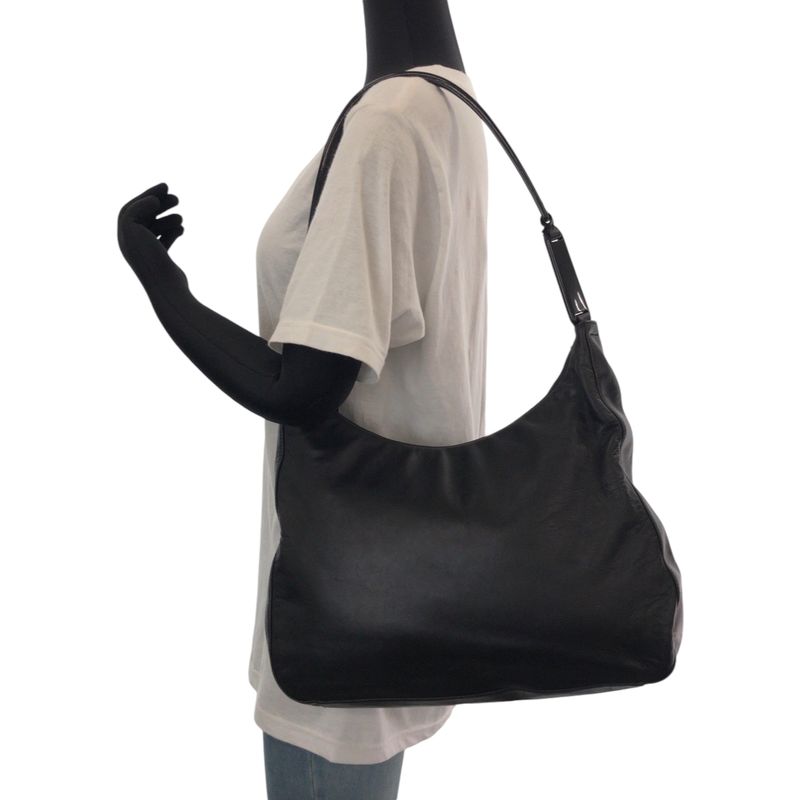 Prada Plastic Handle Logo Black Plastic Leather Hobo Plastic Handle Shoulder