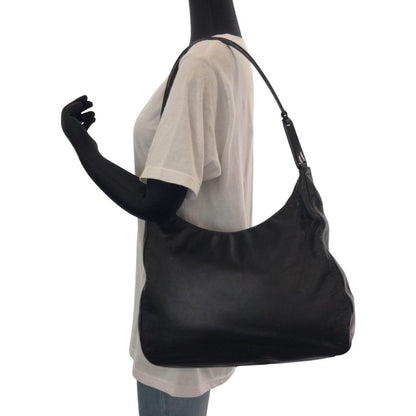 Prada Plastic Handle Logo Black Plastic Leather Hobo Plastic Handle Shoulder