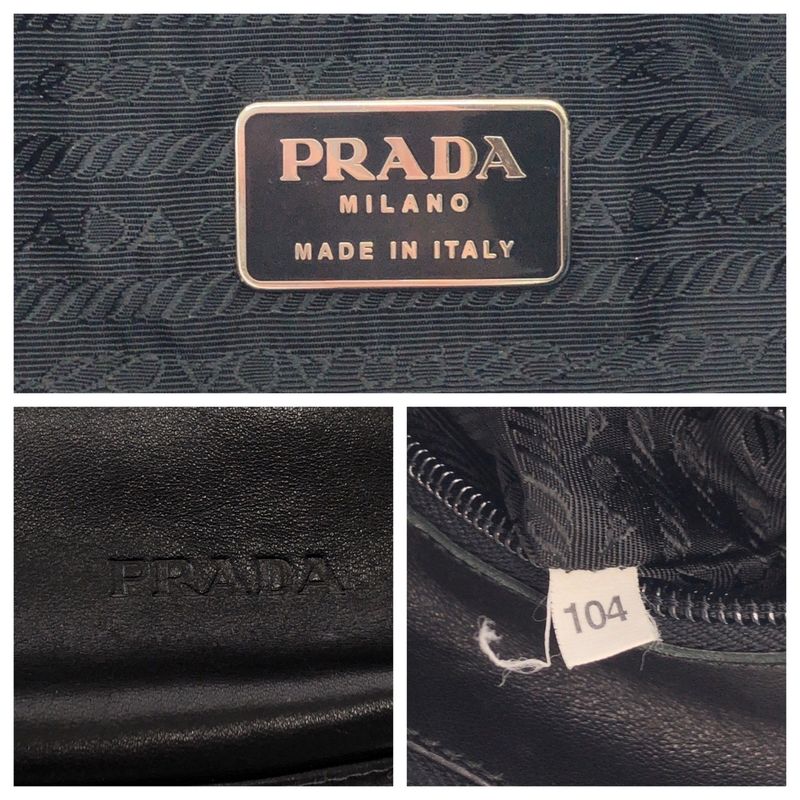Prada Plastic Handle Logo Black Plastic Leather Hobo Plastic Handle Shoulder