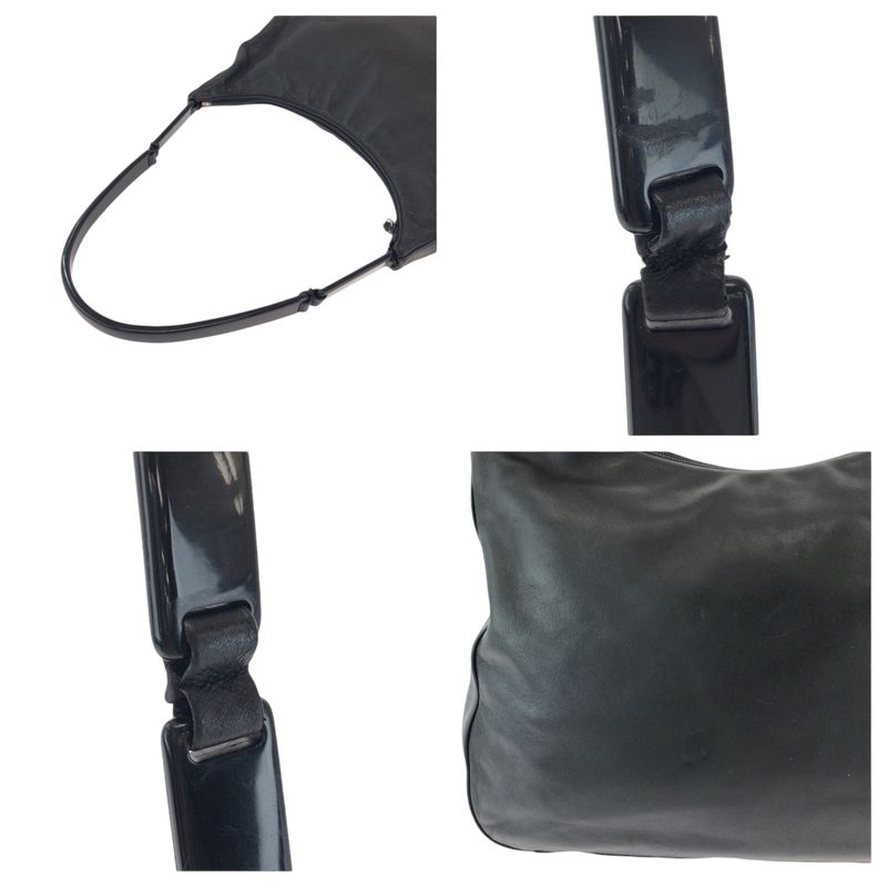 Prada Plastic Handle Logo Black Plastic Leather Hobo Plastic Handle Shoulder