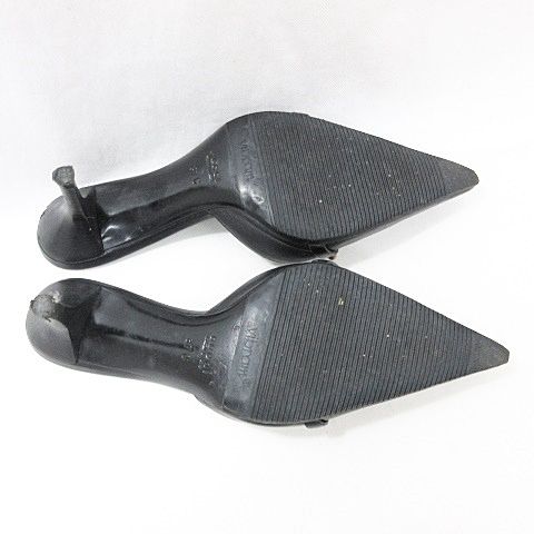 Gucci Sandals Mules Chain Bamboo High Heel Leather Black 37C AA