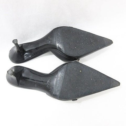 Gucci Sandals Mules Chain Bamboo High Heel Leather Black 37C AA