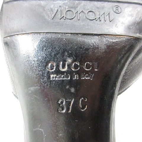 Gucci Sandals Mules Chain Bamboo High Heel Leather Black 37C AA