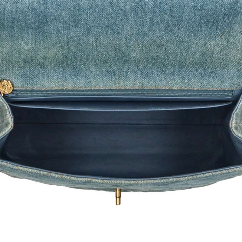 Chanel Matelasse Coco Mark Top Handle Denim Handbag Women's
