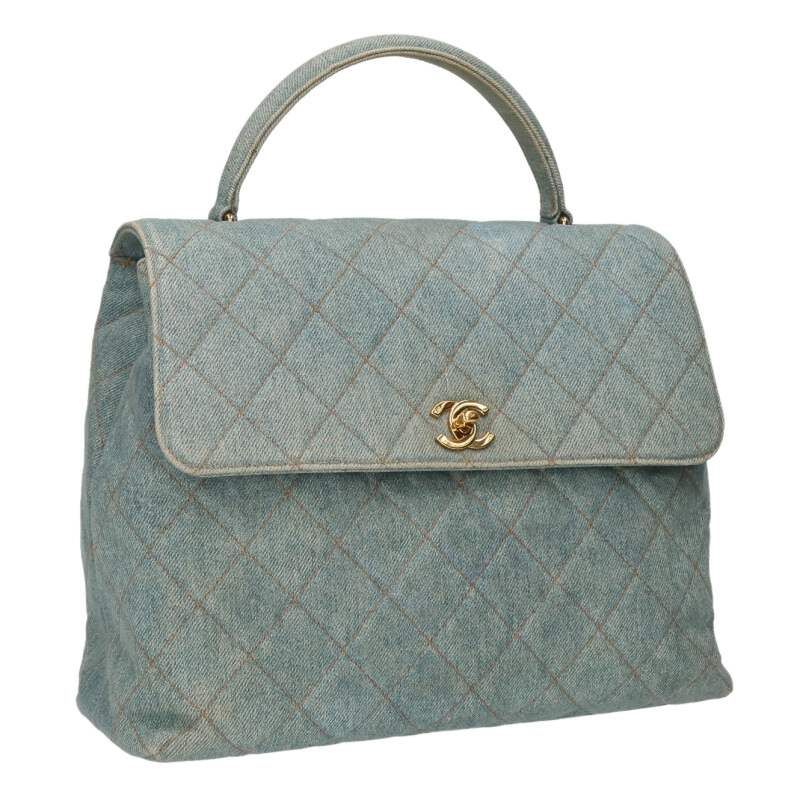 Chanel Matelasse Coco Mark Top Handle Denim Handbag Women's