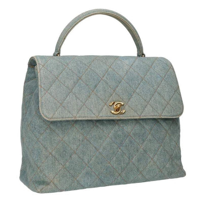 Chanel Matelasse Coco Mark Top Handle Denim Handbag Women's