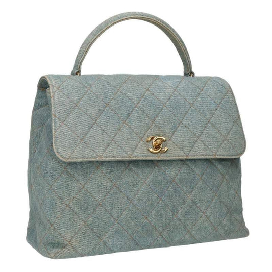 Chanel Matelasse Coco Mark Top Handle Denim Handbag Women's