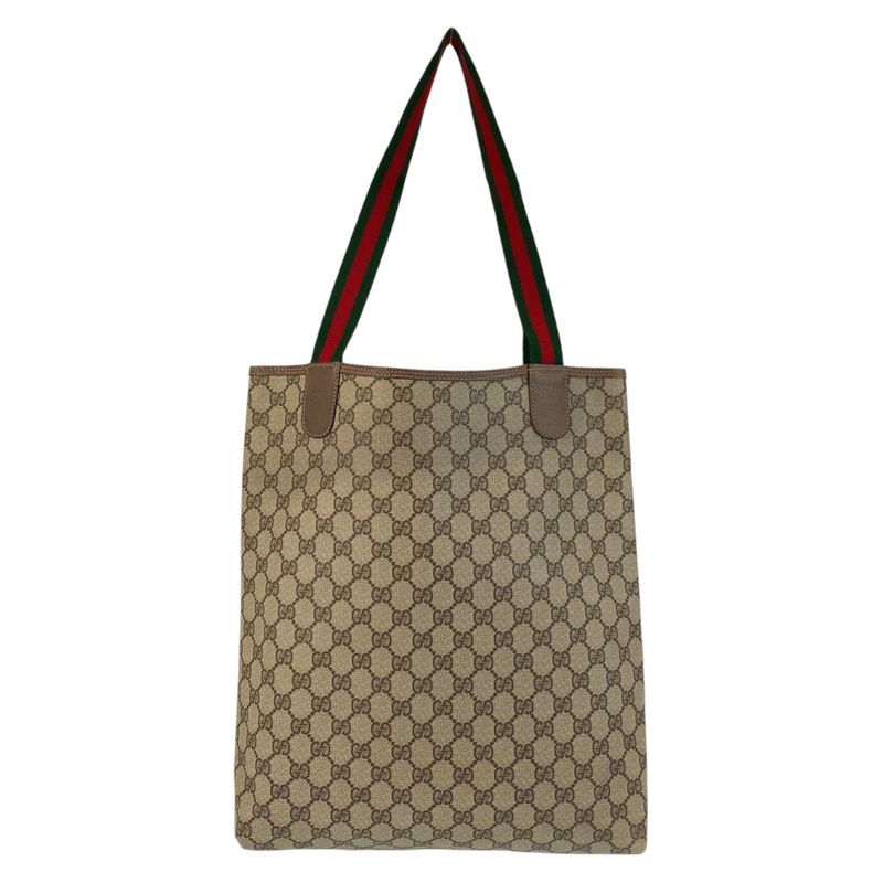 Gucci Vintage Sherry Line Old Gucci Beige GG Supreme Canvas Tote Shoulder Bag