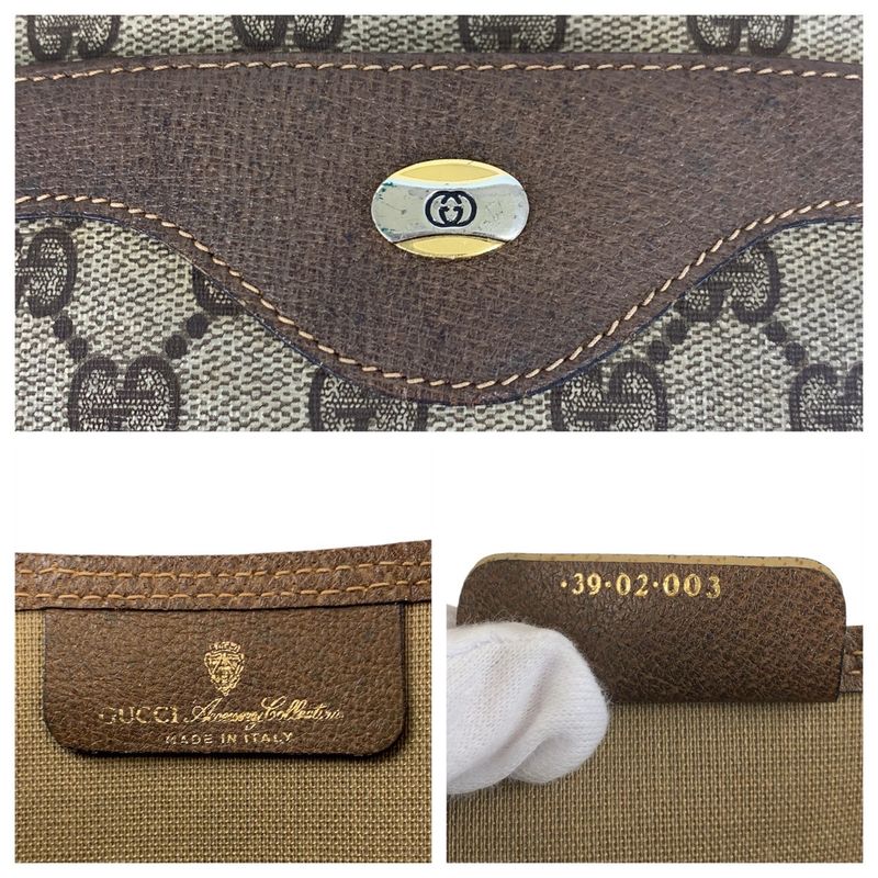 Gucci Vintage Sherry Line Old Gucci Beige GG Supreme Canvas Tote Shoulder Bag