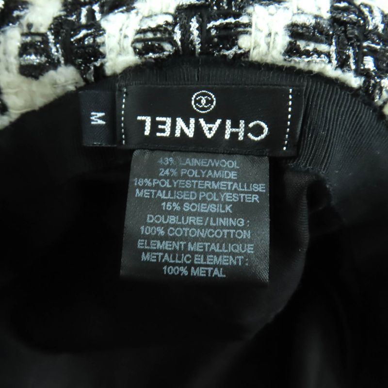 Chanel 20aw 20b Coco Mark Plated Staggered Pattern Lame Tweed Hat White Black M