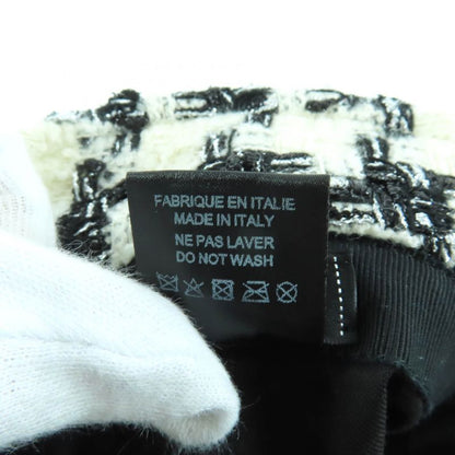 Chanel 20aw 20b Coco Mark Plated Staggered Pattern Lame Tweed Hat White Black M
