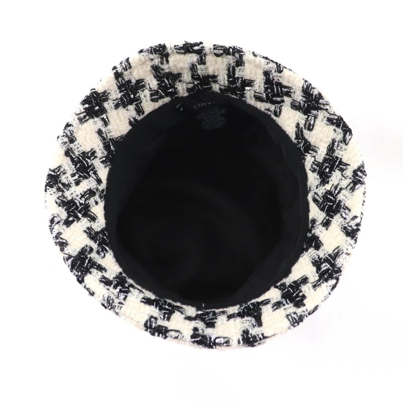 Chanel 20aw 20b Coco Mark Plated Staggered Pattern Lame Tweed Hat White Black M