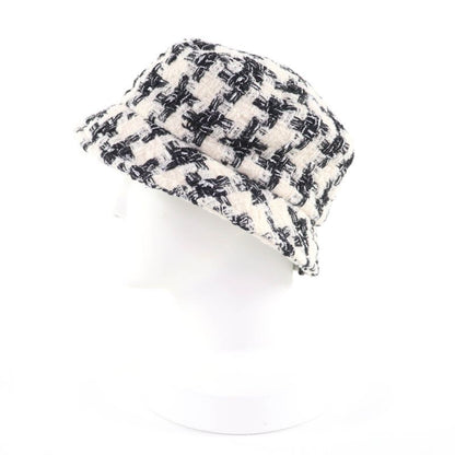 Chanel 20aw 20b Coco Mark Plated Staggered Pattern Lame Tweed Hat White Black M