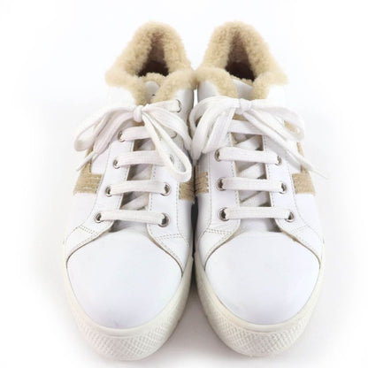 Hermes Dare H Logo Design Mouton Leather Low Cut Sneakers White Beige 38 with