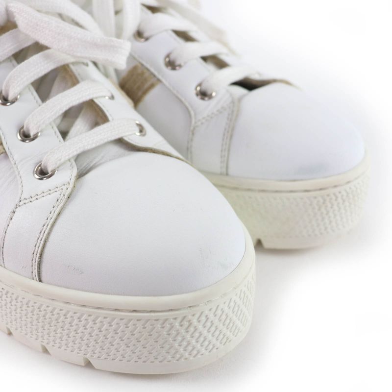 Hermes Dare H Logo Design Mouton Leather Low Cut Sneakers White Beige 38 with