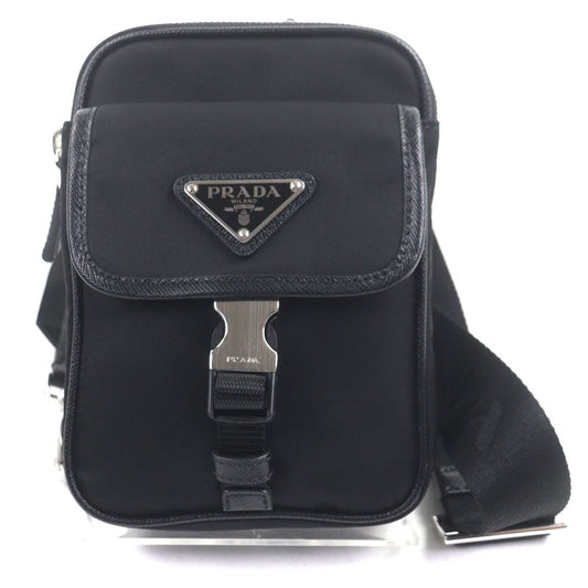 Prada Saffiano Leather Nylon Renylon Triangle Logo Plate Smartphone Case Bag