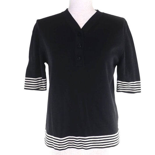 Chanel 98p P10600v00456 100% Cotton Coco Mark Button Short Sleeve Knit Black 38