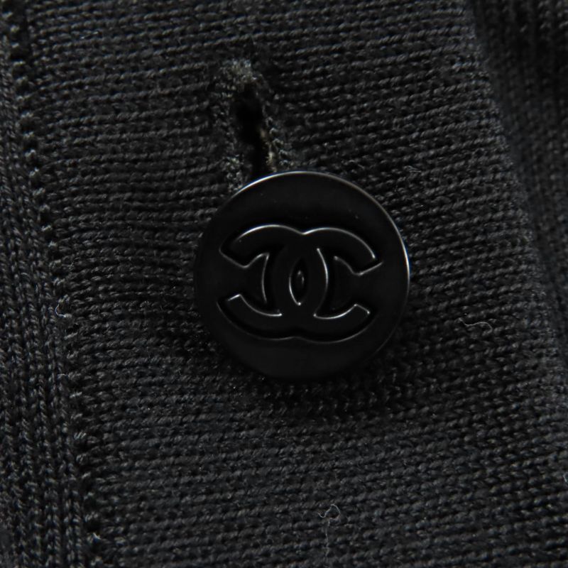 Chanel 98p P10600v00456 100% Cotton Coco Mark Button Short Sleeve Knit Black 38