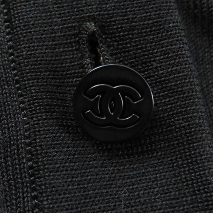 Chanel 98p P10600v00456 100% Cotton Coco Mark Button Short Sleeve Knit Black 38