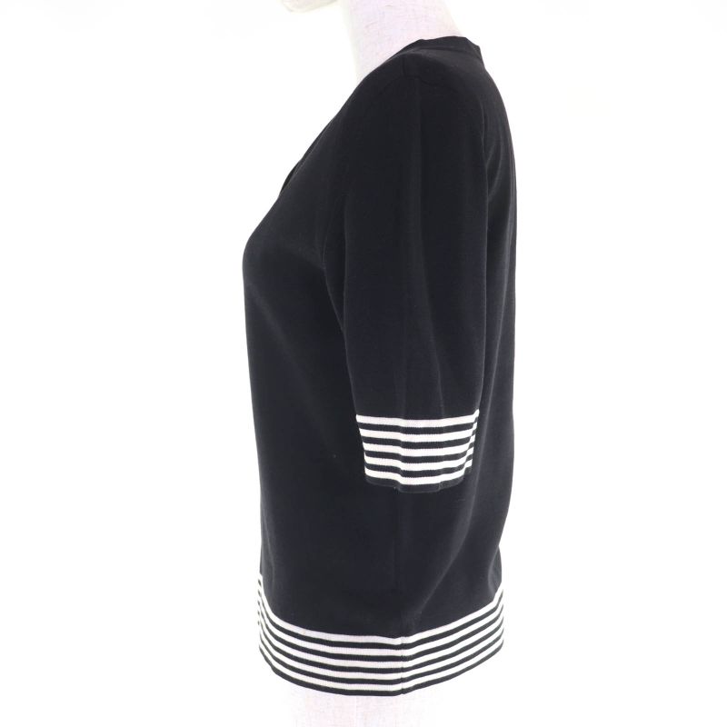 Chanel 98p P10600v00456 100% Cotton Coco Mark Button Short Sleeve Knit Black 38
