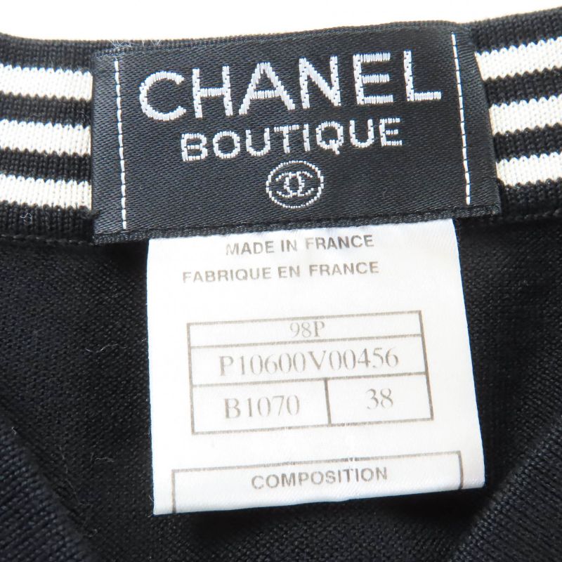 Chanel 98p P10600v00456 100% Cotton Coco Mark Button Short Sleeve Knit Black 38