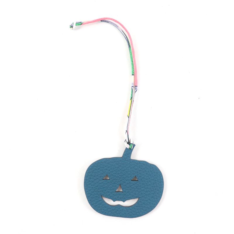 Hermes Petite Ash Charm Blue Green Togo Pumpkin Bag Charm Made in France Women