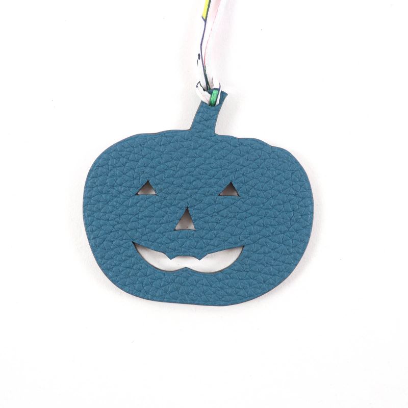 Hermes Petite Ash Charm Blue Green Togo Pumpkin Bag Charm Made in France Women