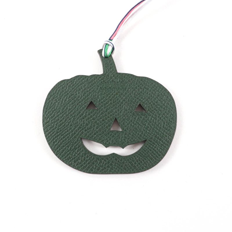 Hermes Petite Ash Charm Blue Green Togo Pumpkin Bag Charm Made in France Women