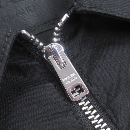 Prada 24ss Sc763 Half Zip Triangle Motif Cotton Blend Short Sleeve Shirt Black