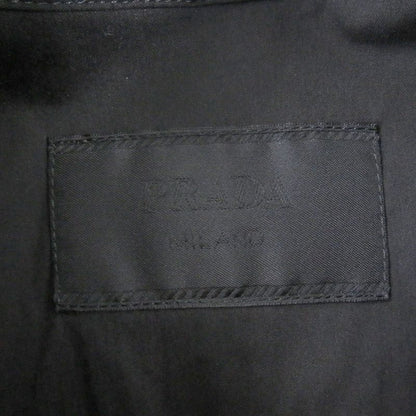 Prada 24ss Sc763 Half Zip Triangle Motif Cotton Blend Short Sleeve Shirt Black